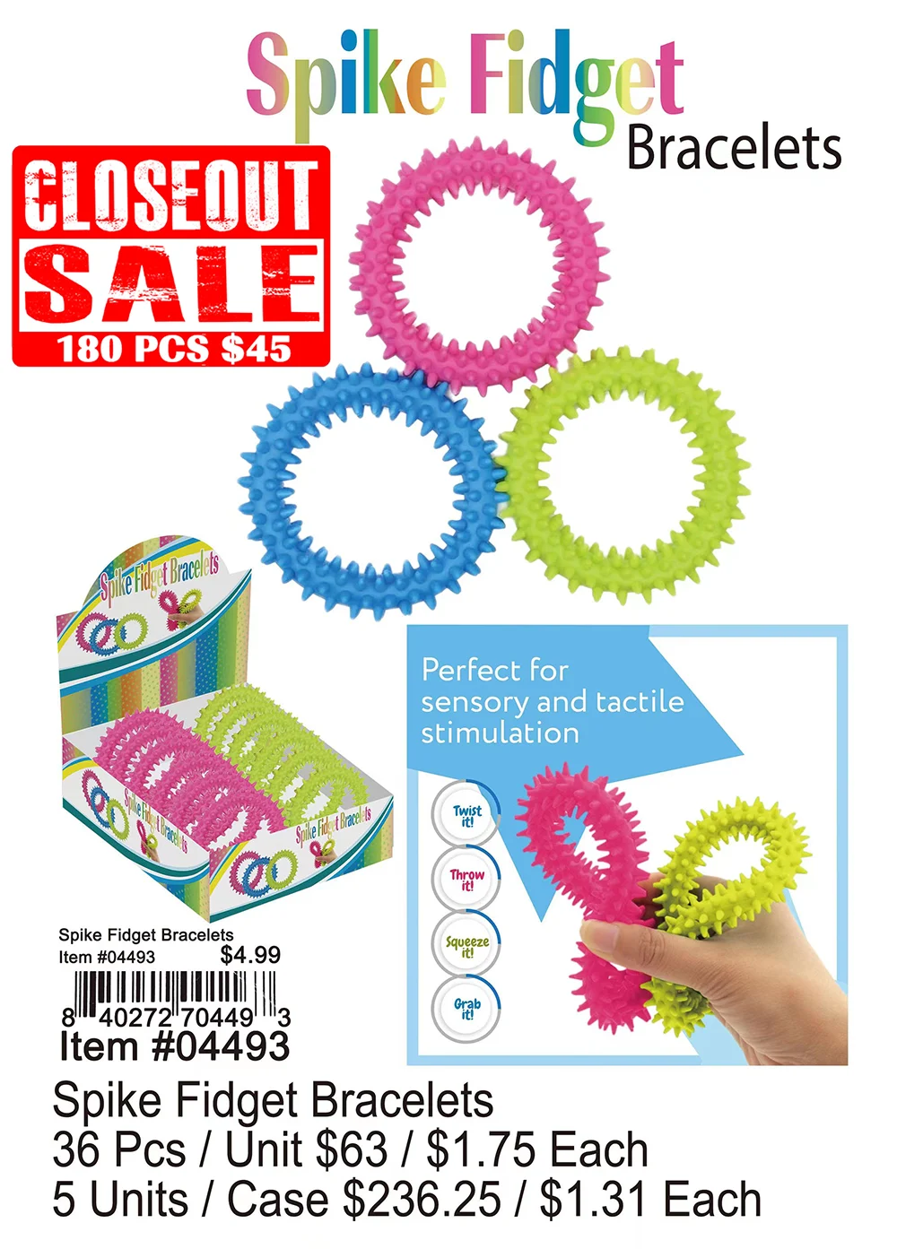 Spike Fidget Bracelets - Closeout 180 Pcs.